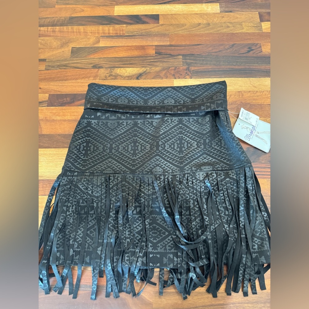 NWT Wrangler Fringe Aztec Print Mini Skirt Medium Black Fold Down Waist